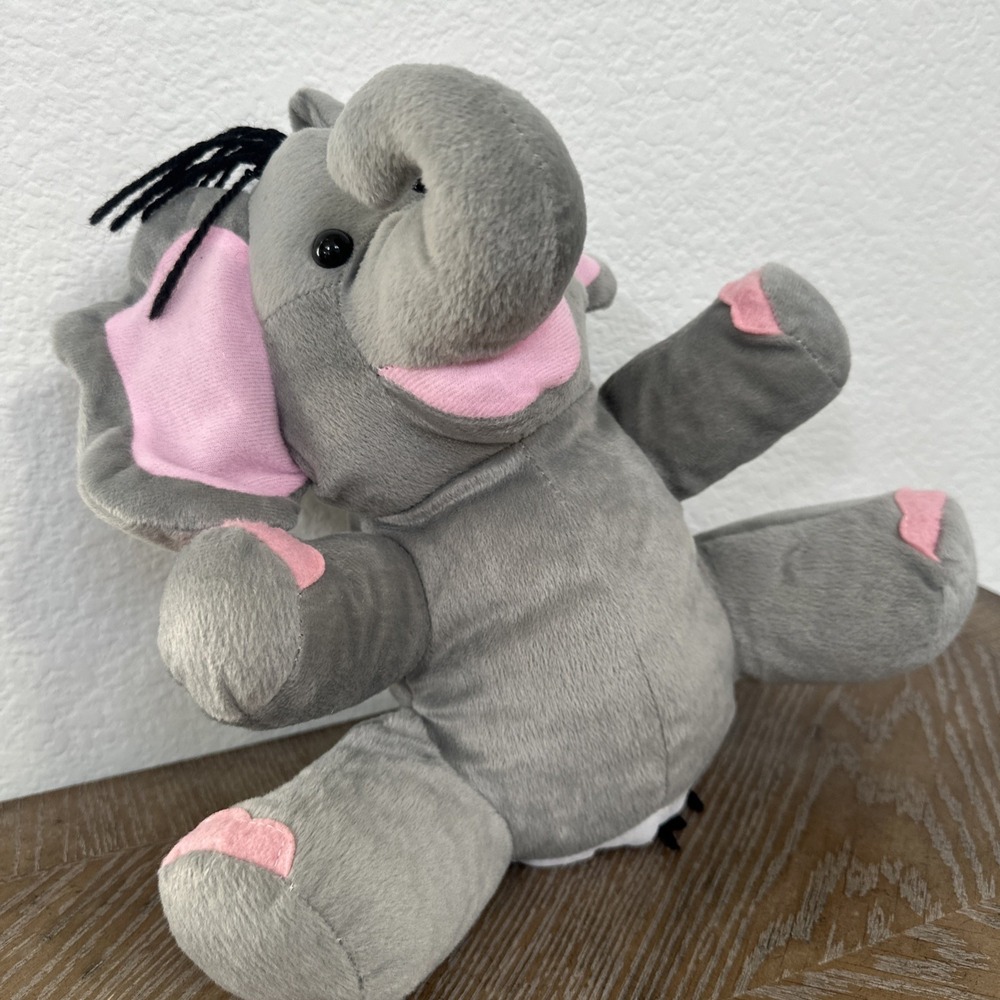 10" Gray & Pink Elephant Plush Hand Puppet Stuffed Animal Toy Kids Playtime Fun
